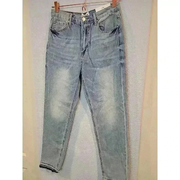 New Insane Gene Hi-Rise Girlfriend Raw Hem Distressed Jeans 9 / 28 - Picture 2 of 9